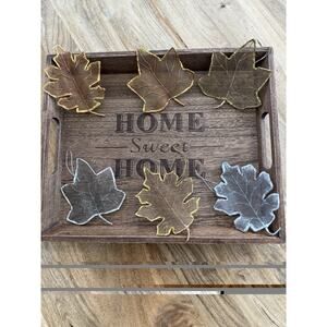 Set of 6 Metallic Mesh Leaf Ornaments Gold & Silver Fall Harvest Thanksgiving